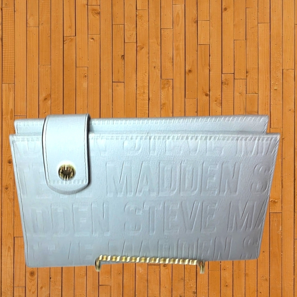 Steve Madden Large Wallet Baby Blue Embossed Logo Zip Around Clutch